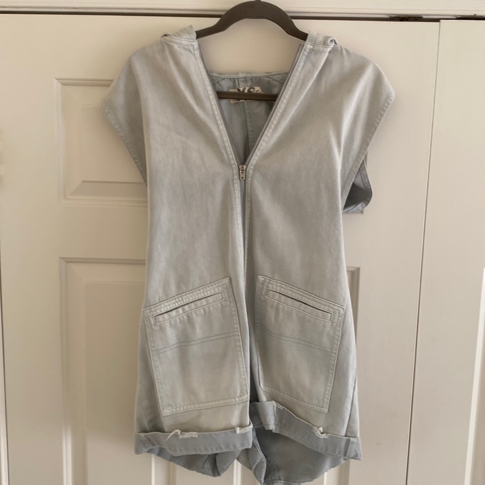 Free People denim zip-up romper